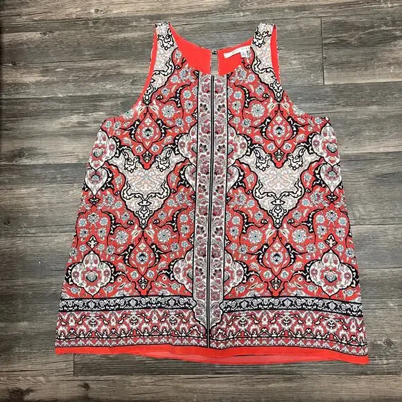 Max Studio Boho Medallion Print Sleeveless Blouse Red Tank Top L Resort Summer - Picture 2 of 10